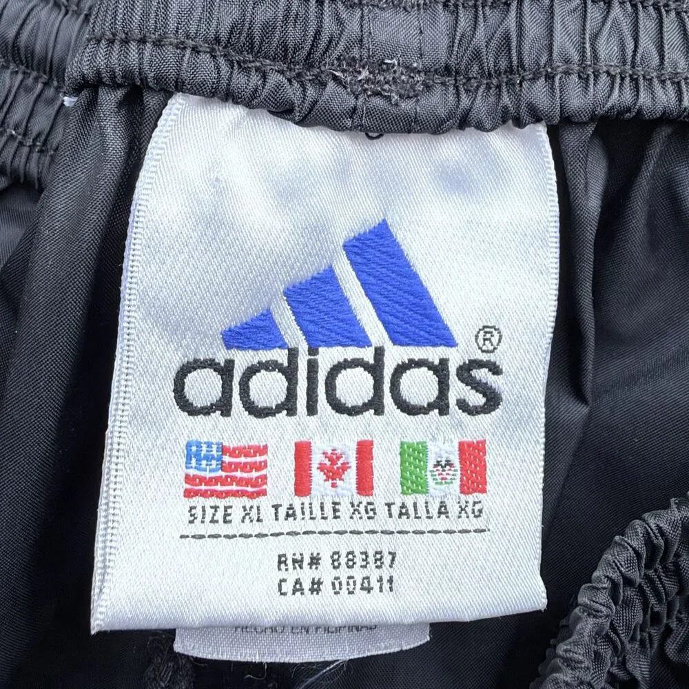 Vintage Adidas Track Pants Mens Medium Black Nylon Tapered 3 Stripes Zip Legs